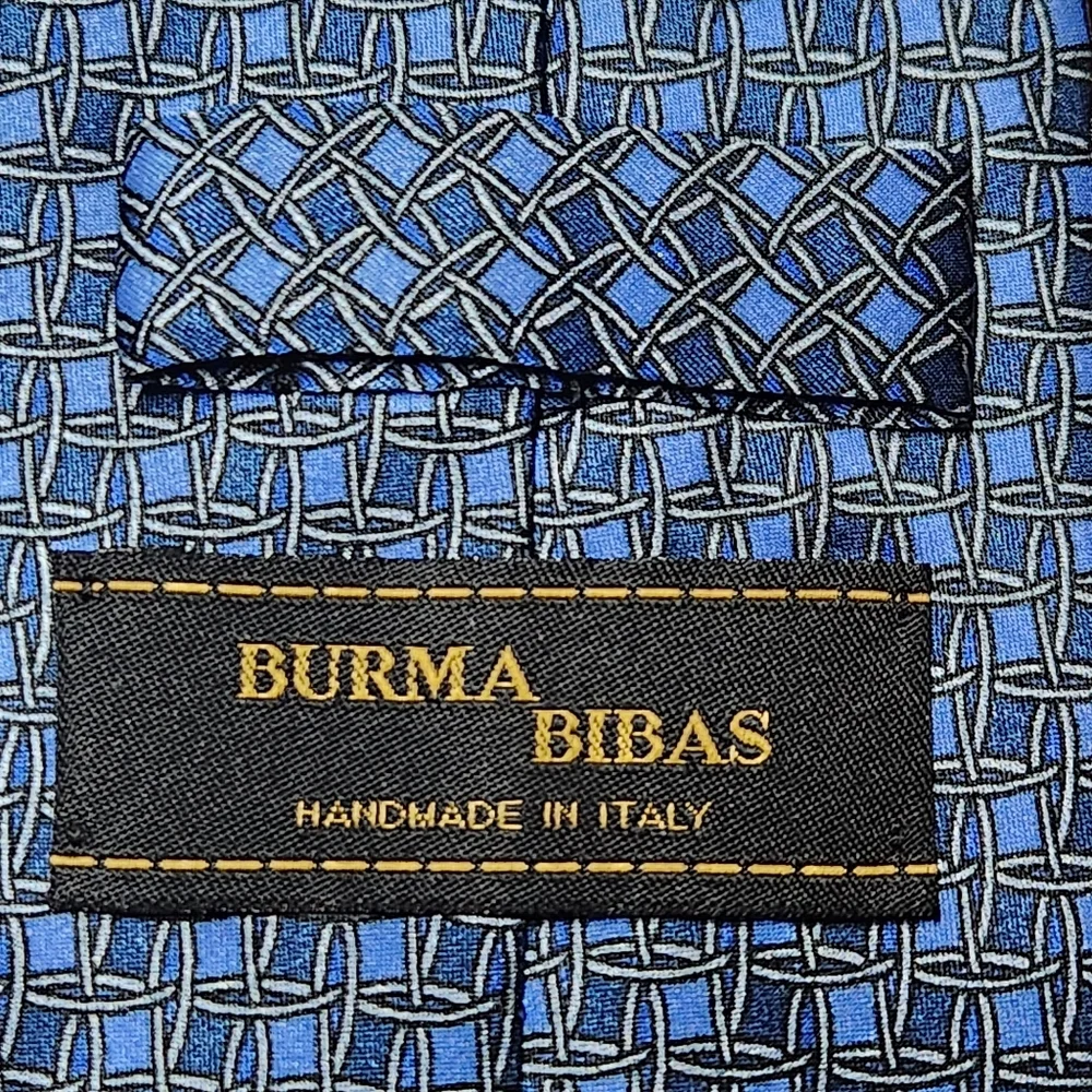 Burma Bibas Handmade in Italy Silk Tie Blue Geometric Vintage Power Tie